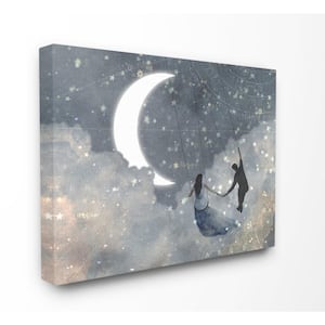 30 in. x 40 in."Grey and Blue Celestial Love Sky Swinging by the Moon" by Artist Victoria Borges Canvas Wall Art