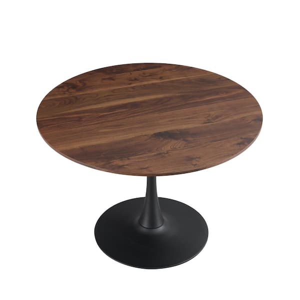 Zeus & Ruta 42 in. x 42 in. x 29 in. Black Fram Natural Wood Top Round Dining Table, Kitchen Table for Kitchen Dining Room
