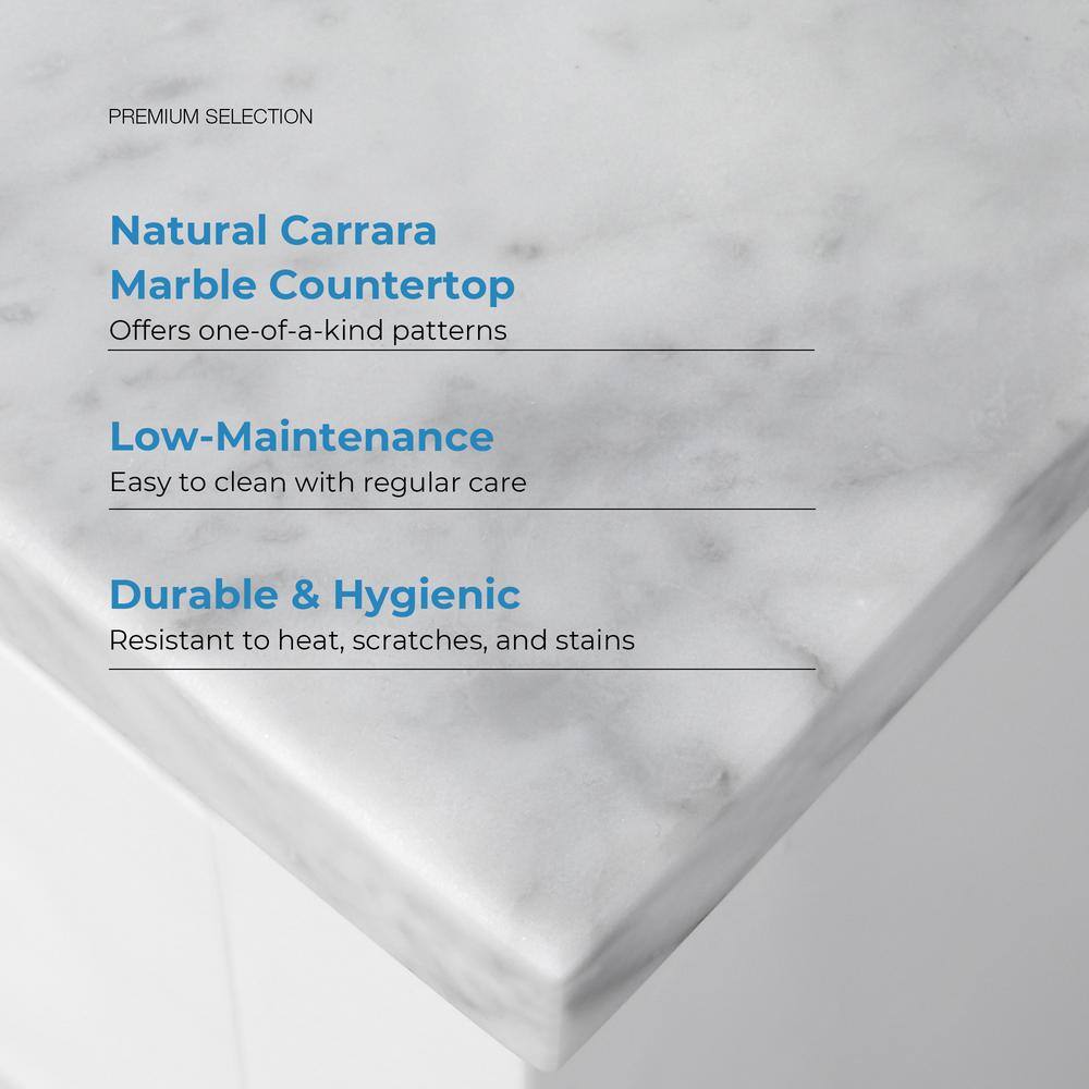 Tahoe 36" Pure White Freestanding Bathroom Vanity with Carrara Marble Top