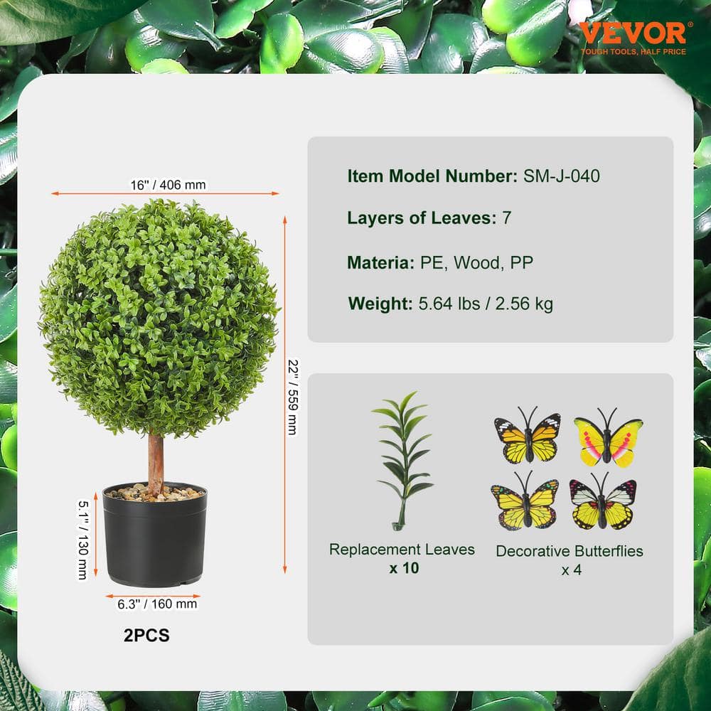 22-Inch Green Plastic Boxwood Topiary Trees with Round Containers