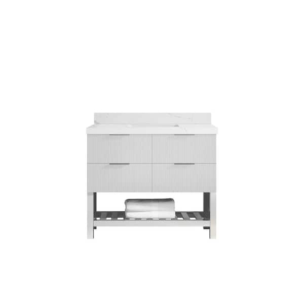 Willow Collections Catalina 42 in. W x 22 in. D x 36 in. H Single Sink Bath Vanity in White with 2 in. Calcutta Laza Qt. Top