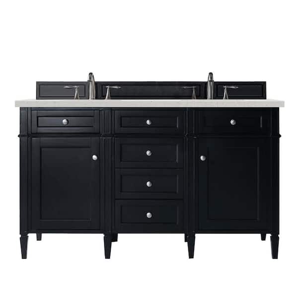 James Martin Vanities Brittany 60.0 in. W x 23.5 in. D x 34.0 in. H Double Bathroom Vanity in Black Onyx with Lime Delight Quartz Top