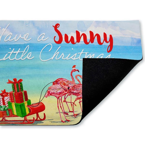 Have a Sunny Little Christmas Blue 18 in. x 30 in. Polyester Non-Slip Outdoor Door Mat