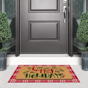 Happy Holidays Plaid 24 in. x 36 in. Holiday Layering Mat