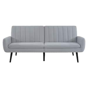 Light Gray Modern Futon Sofa Bed, Convertible Sofa Futon, Split Back Linen Sleeper Couch with Tapered Legs