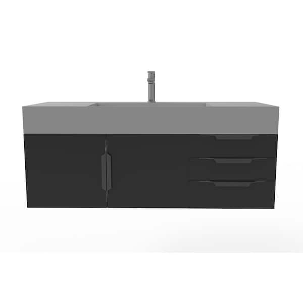 castellousa Maranon 48 in. W x 19 in. D x 19.75 in. H Single Bath Vanity in Matte Black With Black Trim and Gray Solid Surface Top