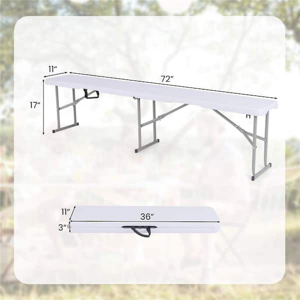Costway White Metal Outdoor Folding Bench Ottoman with Non-slip