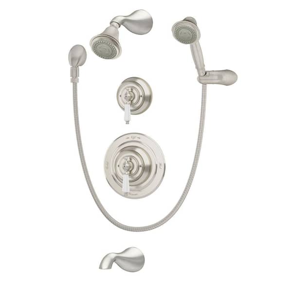 Symmons Carrington Double-Handle 3-Spray Tub and Shower Faucet with Hand Shower in Satin Nickel (Valve Included)