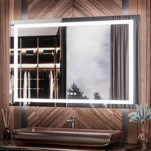 48 in. W x 30 in. H Rectangular Frameless LED Light Anti-Fog Wall Bathroom Vanity Mirror with Backlit and Front Light