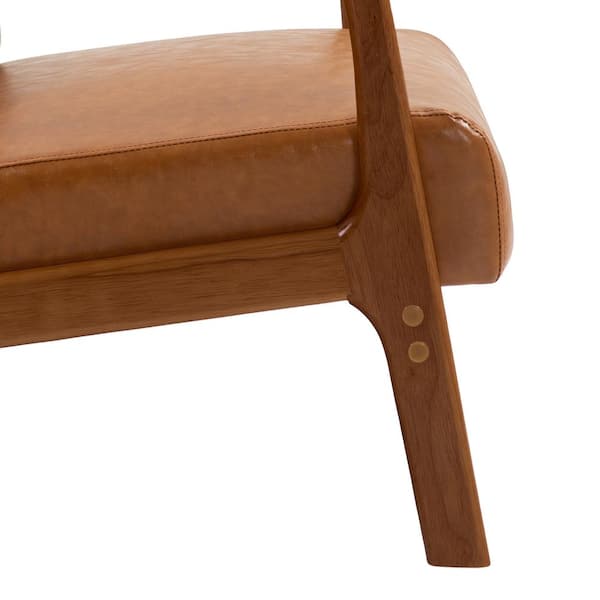Uixe Mid-Century Light Brown Faux Leather Upholstered Accent Uixe Mid-Century Light Brown Faux Leather Upholstered Accent
