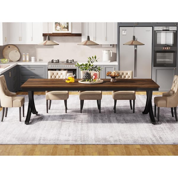 BYBLIGHT Roesler Brown and Black Wood 78.7 in. W 4-Legs Rectangle