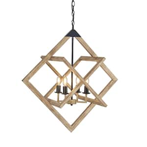 Nature sense 4-Light Wood Painted No Decorative Accents Lantern Rectangle Chandelier for Living Room No Bulbs Included