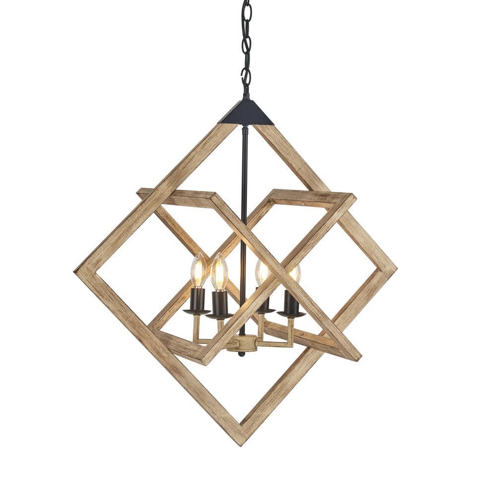 Nature sense 4-Light Wood Painted No Decorative Accents Lantern Rectangle Chandelier for Living Room No Bulbs Included price history on PriceWatchPro