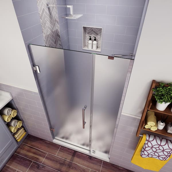 Coastal Shower Doors Illusion 42 in. to 43.25 in. x 70 in. Semi-Frameless Shower  Door with Inline Panel in Brushed Nickel and Clear Glass HL42IL.70N-C - The  Home Depot