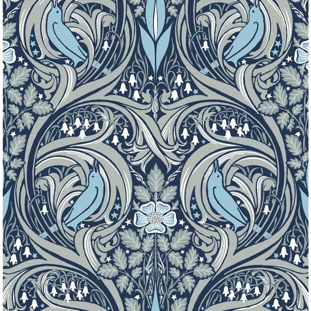 30.75 sq. ft. Navy and Sky Blue Bird Ogee Vinyl Peel and Stick Wallpaper Roll price history on PriceWatchPro