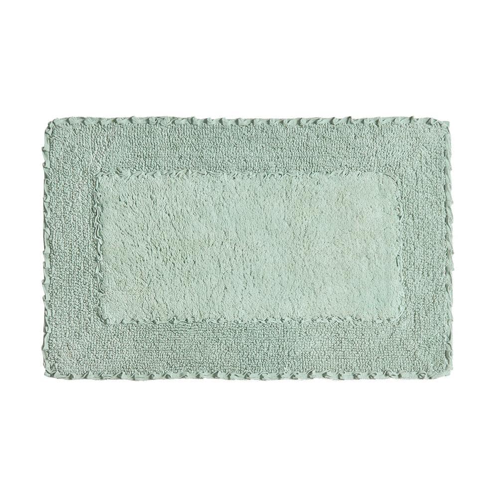 Sage Green Cotton Bath Rug with Ruffle Border, 17"x24"