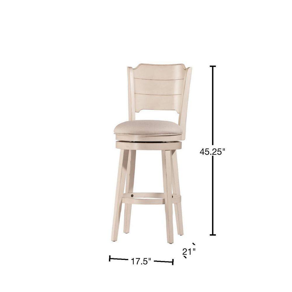 Sea White Wood Swivel Bar Height Stool with Fog Gray Upholstery