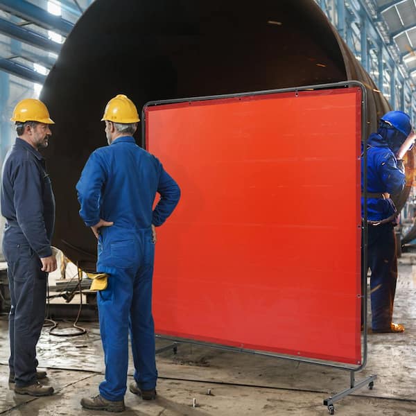 Welding Screen w/Frame, 6 ft. x 6 ft. Welding Curtain Screen Flame-Resistant Vinyl Welding Protection Screen on 4 Wheels