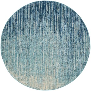 Passion Navy/Light Blue 4 ft. x 4 ft. Abstract Geometric Contemporary Round Area Rug