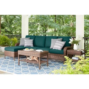 Cambridge 5-Piece Brown Wicker Outdoor Patio Sectional Sofa Seating Set with CushionGuard Malachite Green Cushions