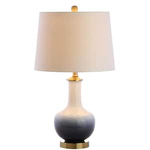 Gradient 25 in. White/Navy Ceramic/Brass Table Lamp