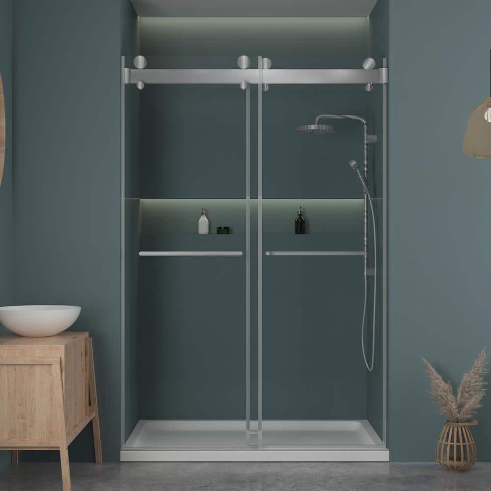 60 Inch Frameless Clear Tempered Glass Sliding Shower Door