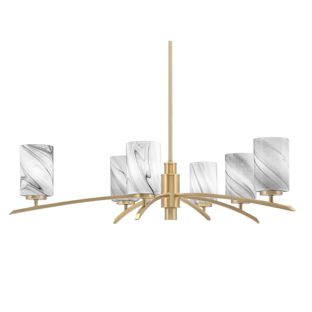Siena 31 in. 6 Light New Age Brass Chandelier with Onyx Swirl Glass Shades