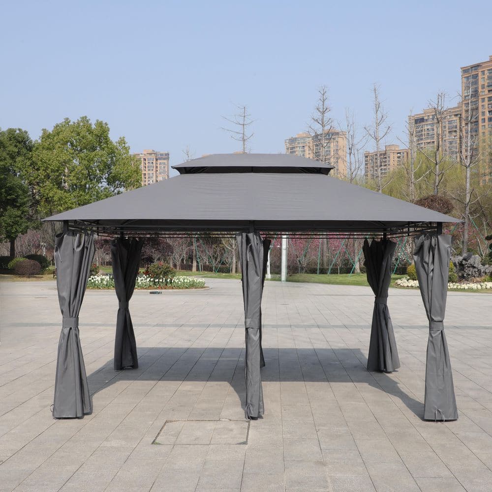 Gray 13 ft. x 10 ft. Outdoor Patio Gazebo Canopy Tent With Ventilated Doubl