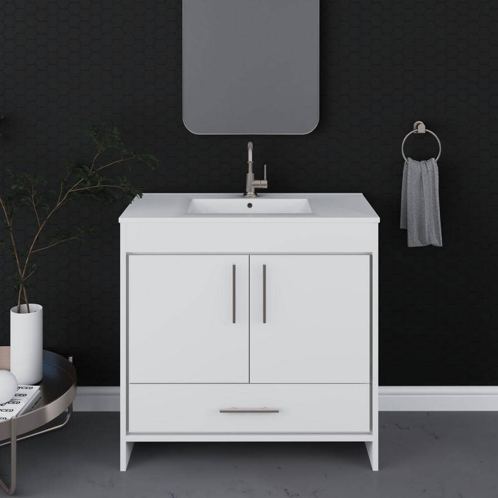 Pacific 36 in. x 18 in. D Bath Vanity in White with Ceramic Vanity Top in White with White Basin price history on PriceWatchPro