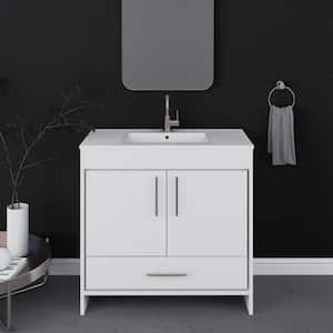 Pacific 36 in. x 18 in. D Bath Vanity in White with Ceramic Vanity Top in White with White Basin