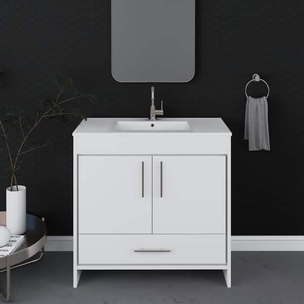 VOLPA USA AMERICAN CRAFTED VANITIES Pacific 36 in. x 18 in. D Bath Vanity in White with Ceramic Vanity Top in White with White Basin