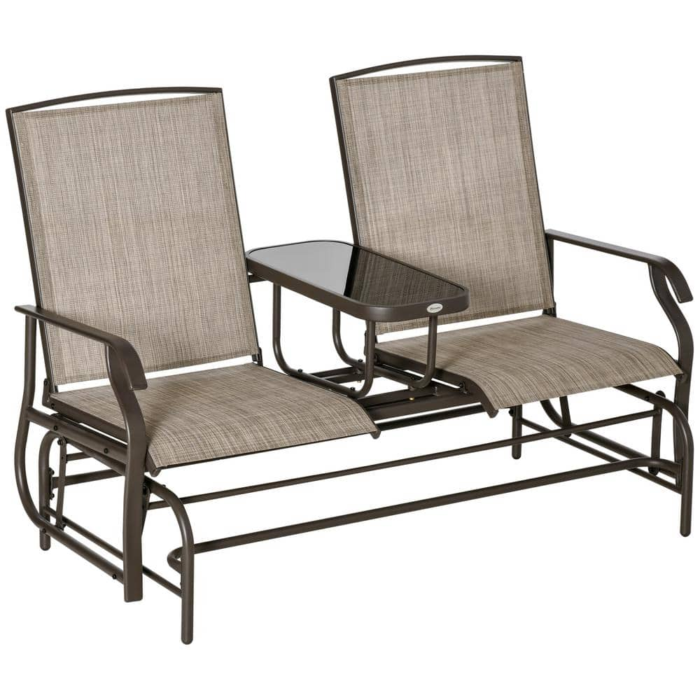 58.25 in. W Brown Metal Outdoor Glider with Center Table -  Outsunny, 84A-011GD