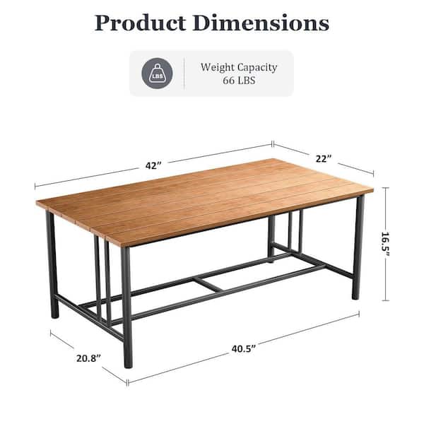 BoulderSeat Black Rectangle Metal Outdoor Coffee Table with Natural Wooden-Grain Finish Table Top