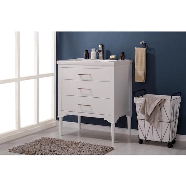 Mason 30 in. W x 18 in. D Bath Vanity in White with Porcelain Vanity Top in White with White Basin