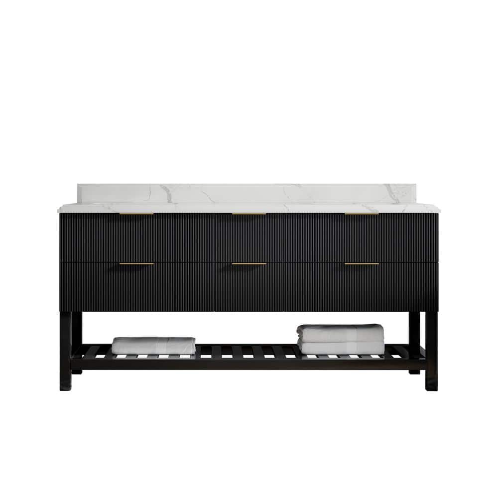 "Catalina 72 in. W x 22 in. D x 36 in. H Double Sink Bath Vanity in Black with 1.5"" Calacatta Quartz Top" price history on PriceWatchPro