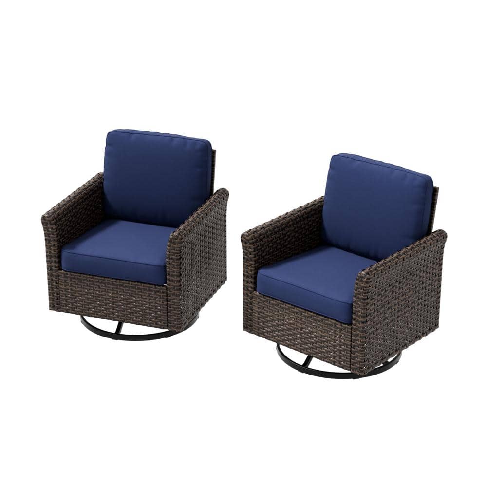 Patio Wicker 360° Swivel & Rocking Chair Wicker Patio Chair w/ Hand-Woven Rattan Thick Cushion Metal Frame, 2 PCS, Blue price history on PriceWatchPro