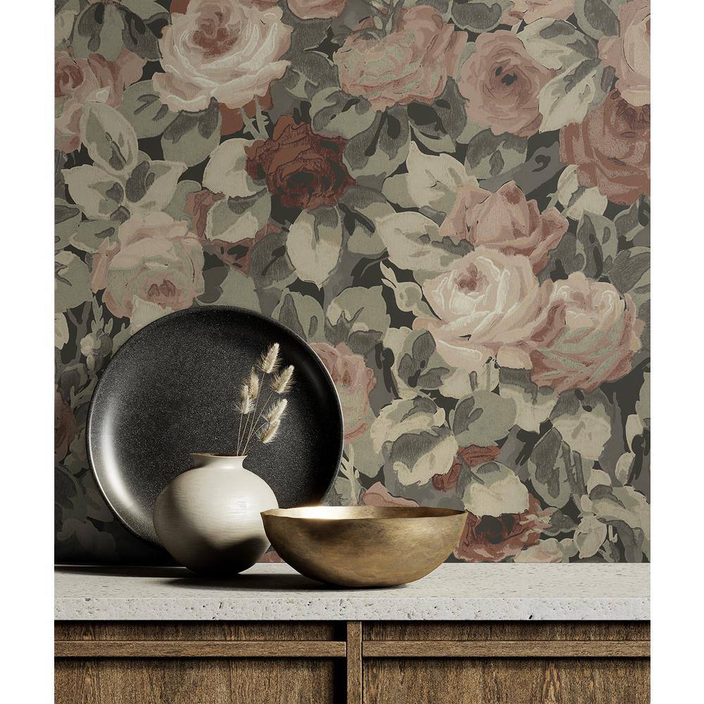 Dusty Mauve and Ash Grey Floral Self-Adhesive Wallpaper
