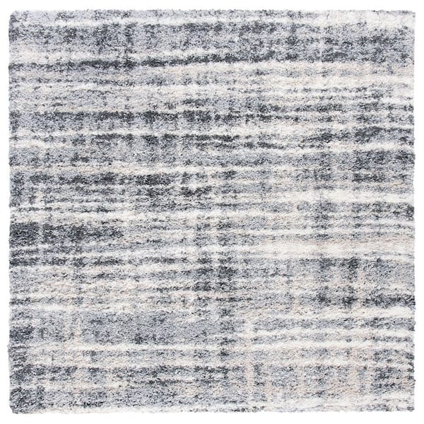 Fontana Shag 8 ft. x 8 ft. Gray/Ivory Striped Gradient Abstract Square Area Rug