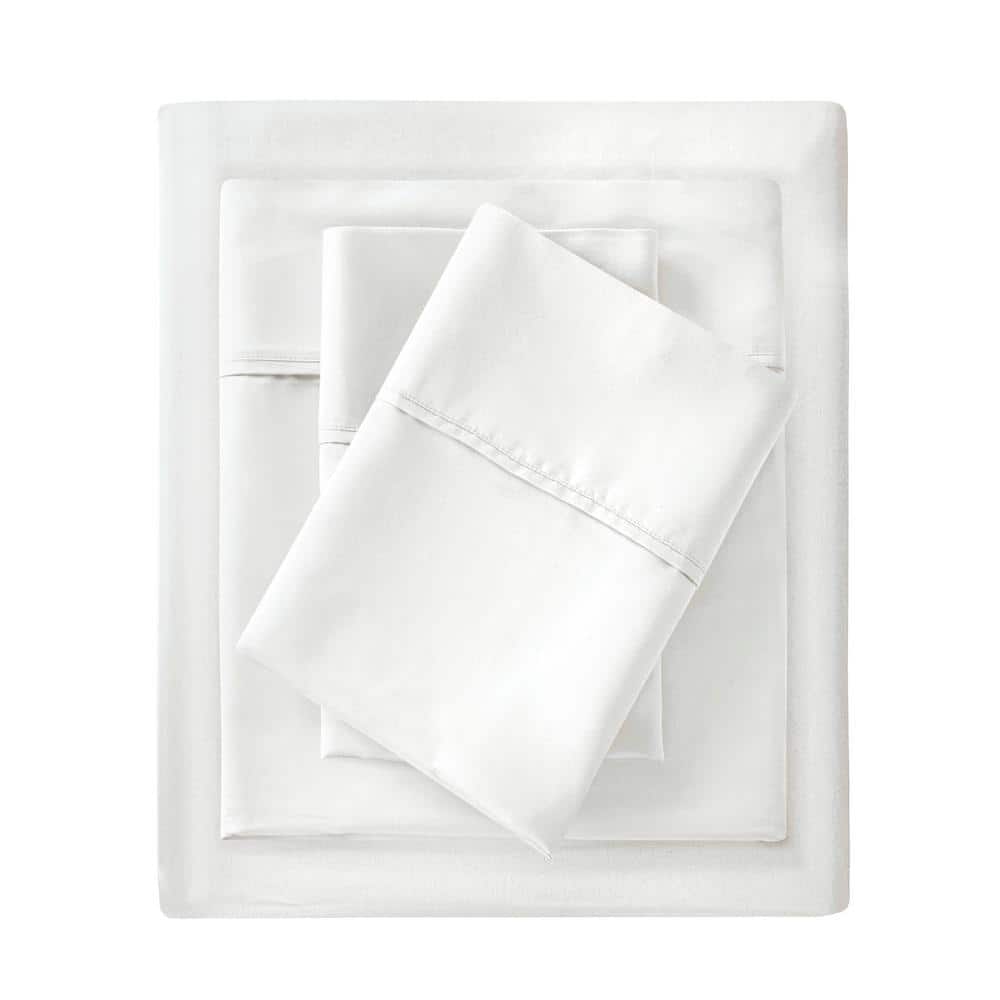 Queen White Cotton Polyester Sateen Sheet Set