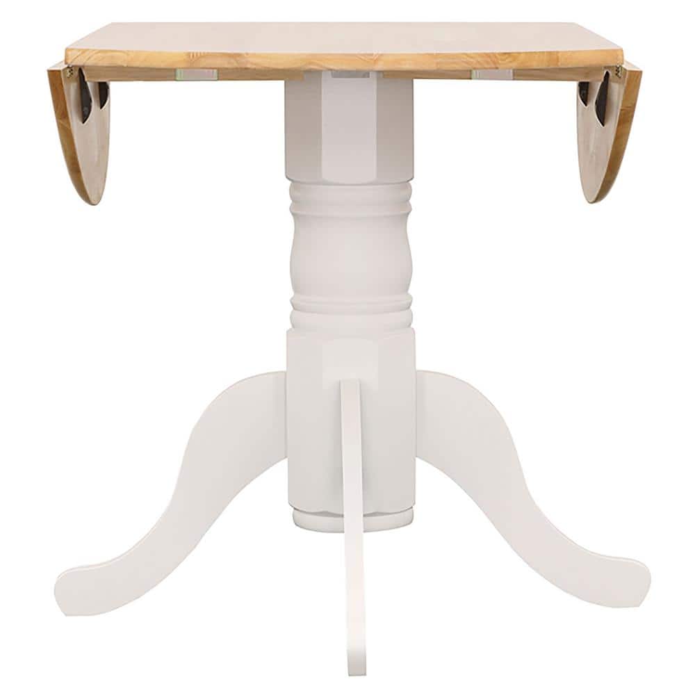 Natural Brown and White Round Extendable Wood Dining Table