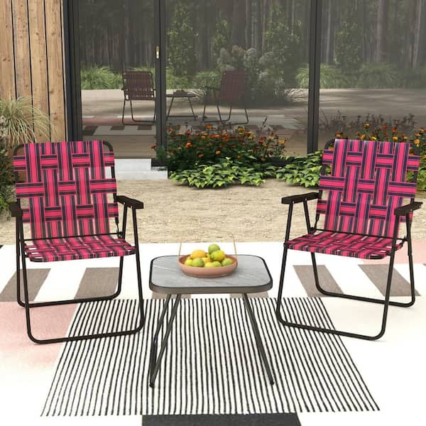 Red Metal Folding Heavy-Duty Frame Camp Lawn Chair (Set-2)