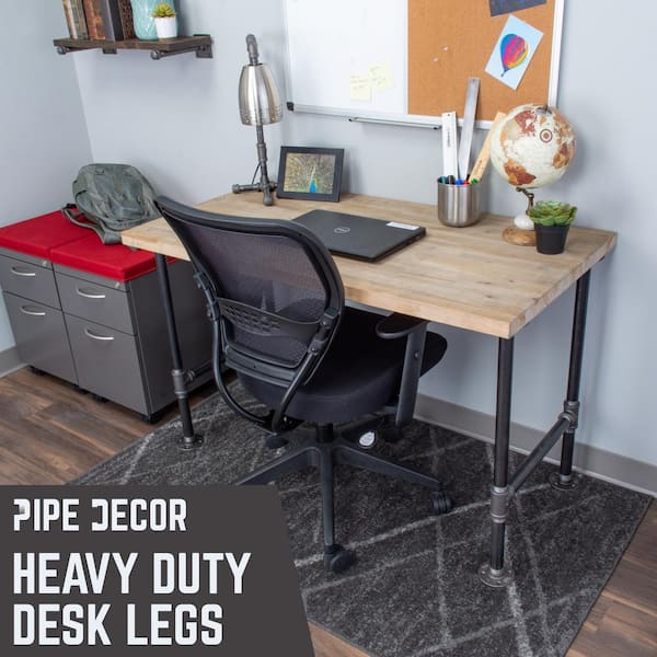 PIPE DECOR 1 in. x  ft. L Black Steel Pipe Heavy Duty Industrial H-Style  Desk Legs with Round Flanges (2 Pack) 365 PD1OHL2PK - The Home Depot