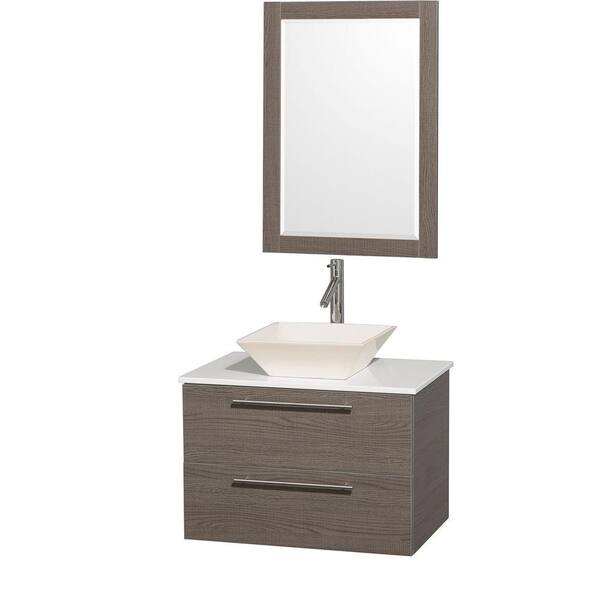 Wyndham Collection Amare 30 in. Vanity in Grey Oak with Man-Made Stone Vanity Top in White and Bone Porcelain Sink