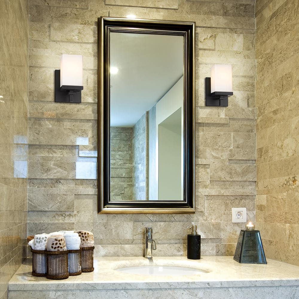 Matte Black Opal Glass Dimmable Wall Sconce