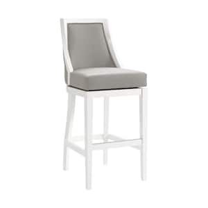 Ellie 46 in. White Rubberwood Bar Height Stool with Cushioned Back and High Back