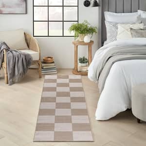 Washable Modern Jute Natural Ivory 2 ft. x 8 ft. Geometric Contemporary Runner Area Rug