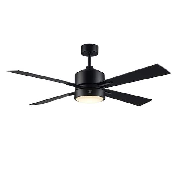 52 in. Indoor Black Downrod Mount 4-Blade Standard Ceiling Fan with Integrated LED Light Kit, Wall Switch Included
