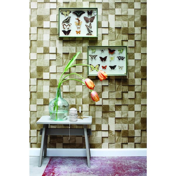Tevye Gold Wood Geometric Paper Strippable Wallpaper (Covers 56.4 sq. ft.)