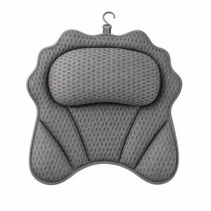 Numhew Grey Bath Pillow Ergonomic with Head, Neck, Shoulder and Back Support, 4D Bath Pillows with 6 Powerful Suction Cups