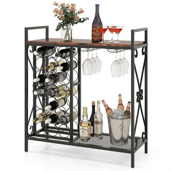 21-Bottle Rustic Brown Metal Floor Wine Rack
